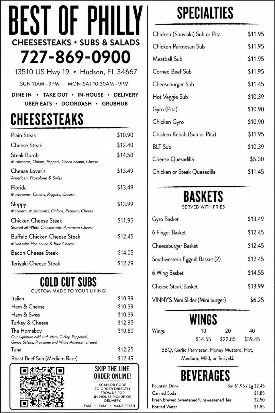 Dinners, extras, and desserts on display.