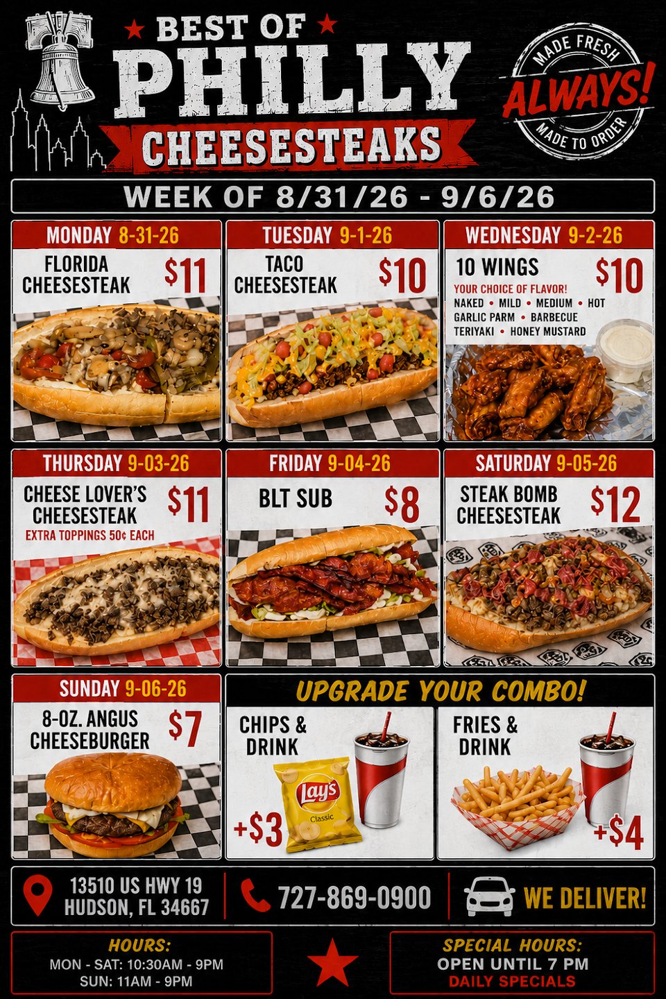Sandwich shop menu with burgers and gyros.